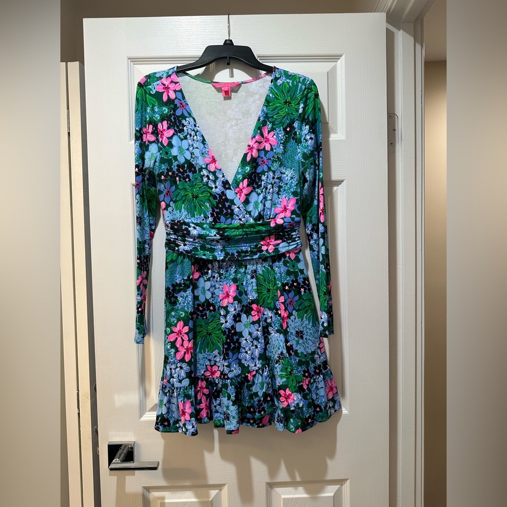 Flirty V-Neck long sleeved romper  - Green, blue and Pink